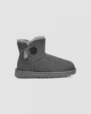 UGG Mini Bailey Button II Støvler Børn Grå | DKJ8701P