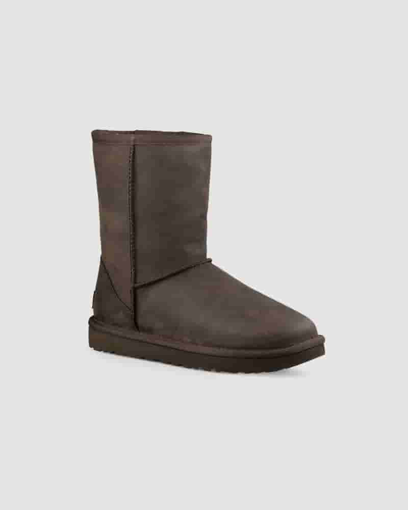 UGG Classic Short Leather Støvler Dame Chokolade | DKS8540G