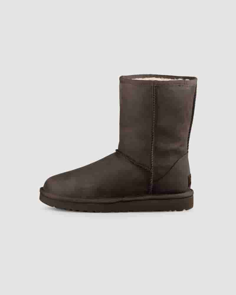 UGG Classic Short Leather Støvler Dame Chokolade | DKS8540G