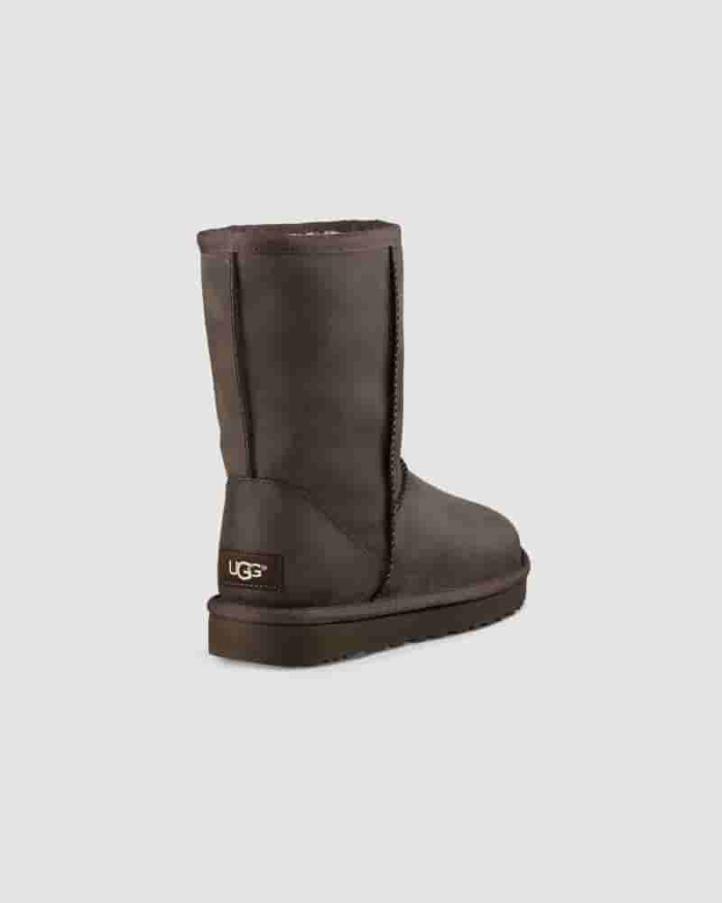 UGG Classic Short Leather Støvler Dame Chokolade | DKS8540G