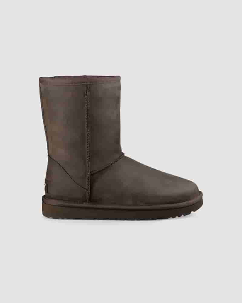 UGG Classic Short Leather Støvler Dame Chokolade | DKS8540G