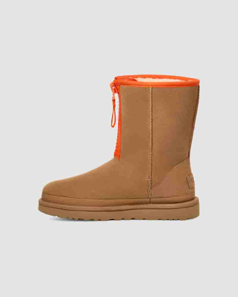 UGG Classic Short Zipper Tape Logo Støvler Dame Brune | DKA8539H