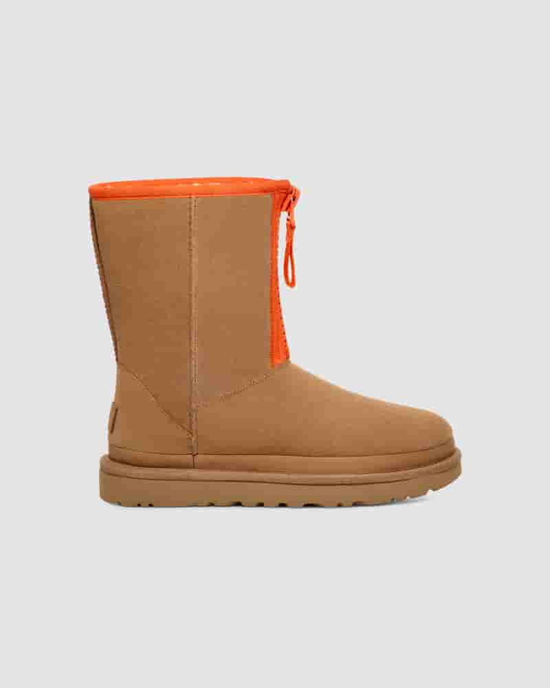 UGG Classic Short Zipper Tape Logo Støvler Dame Brune | DKA8539H