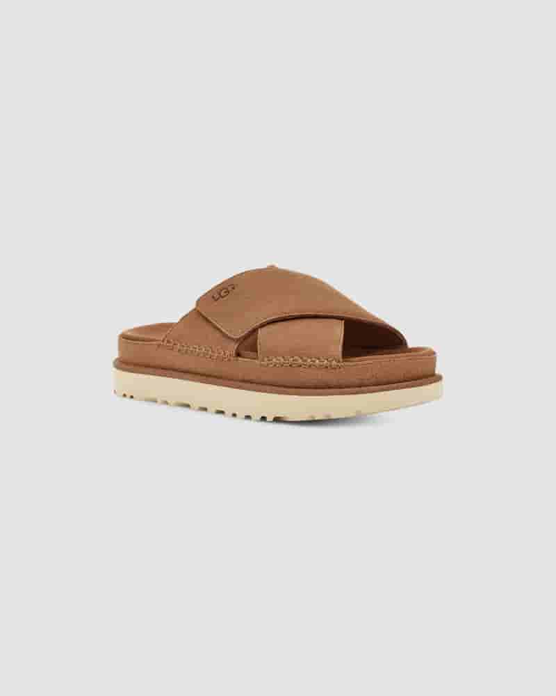 UGG Goldenstar Cross Slide Sandaler Dame Kaffe | DKJ8564P