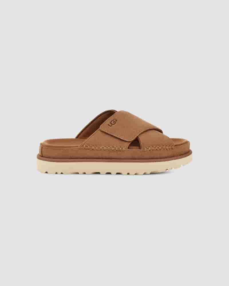 UGG Goldenstar Cross Slide Sandaler Dame Kaffe | DKJ8564P